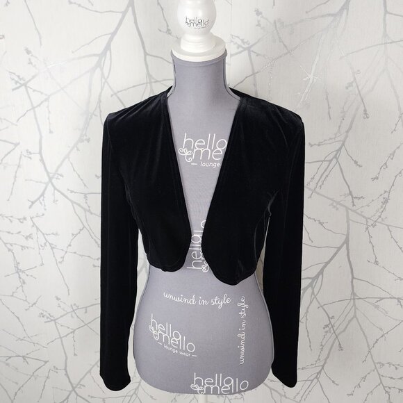 Primavera Black Velvet Open Front Cropped Jacket - Picture 1 of 5
